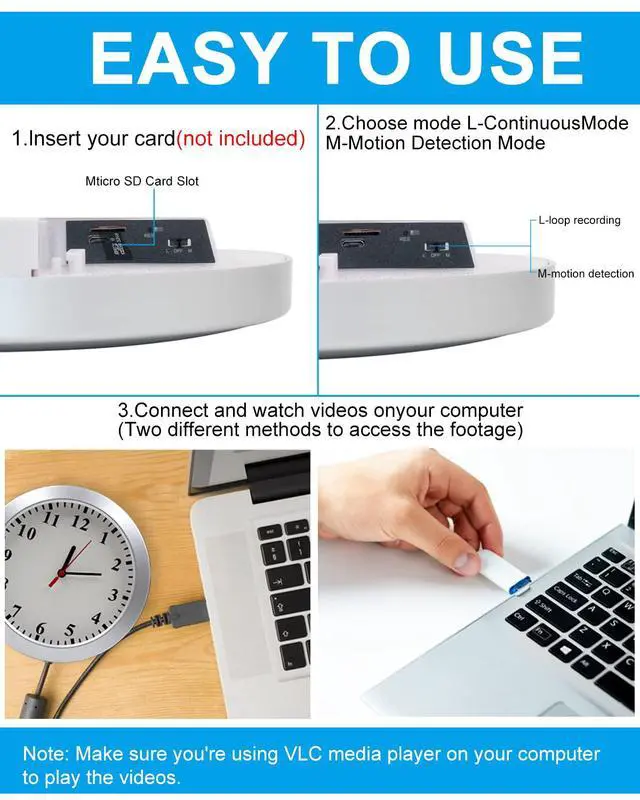 Alt view image 3 of 5 - Hidden Camera Clock,1080P Indoor Security Spy Cameras Wall Clock with Motion Detection,Small Secret Camera Nanny Cam for Home Office,No Wi-Fi No Audio