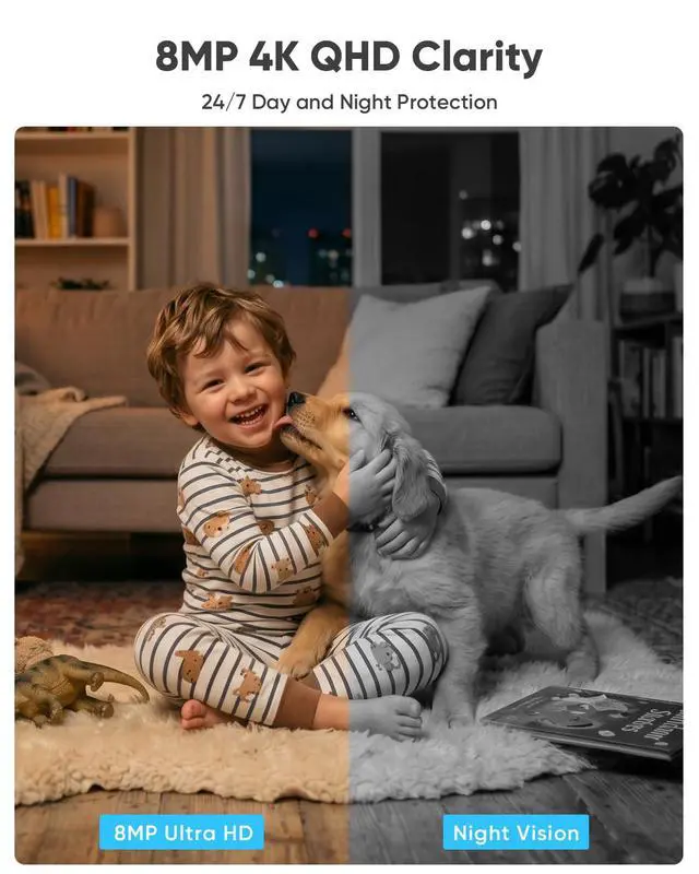 Alt view image 3 of 7 - 8MP Indoor Camera, 360° PTZ Baby Monitor, Pet Camera with Phone App, One-Touch Call, Free Human/Pet/Motion/Sound/Cry Detection, Dual-Band WiFi 6, Compatible with Alexa