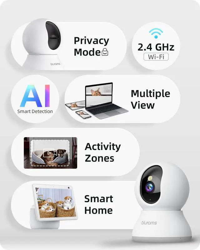 Alt view image 7 of 7 - Security Camera 2K, blurams Baby Monitor Dog Camera 360-degree for Home Security w/Smart Motion Tracking, Phone App, IR Night Vision, Siren, Works with Alexa & Google Assistant & IFTTT, 2-Way Audio