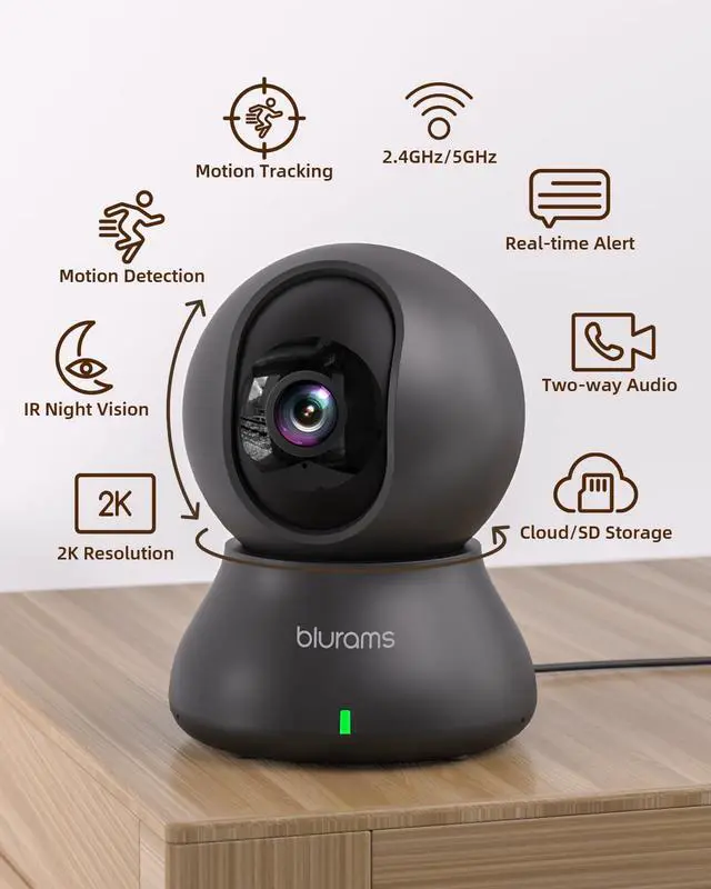 Alt view image 3 of 6 - Indoor Camera, 2K Pet Camera 360° Cameras for Home Security with Phone App, Motion Tracking, 2-Way Audio, IR Night Vision, Siren, Compatible with Alexa & Google Assistant