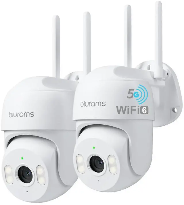 Main image of 2Pack Security Cameras Outdoor Wired, 2K 360° PTZ Outdoor Security Camera, Weatherproof, 24/7 Recording with SD Card, Color Night Vision, AI Human Tracking, 2.4/5GHz WiFi6, Work with Alexa
