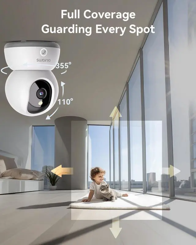 Alt view image 3 of 7 - 5G Indoor Camera, 2K Nanny Cam, 360° PTZ Pet Camera with Phone App, One-Touch Call, Color/IR Night Vision, Dual-Band Wi-Fi, Motion Tracking, Compatible with Alexa(2Pack)