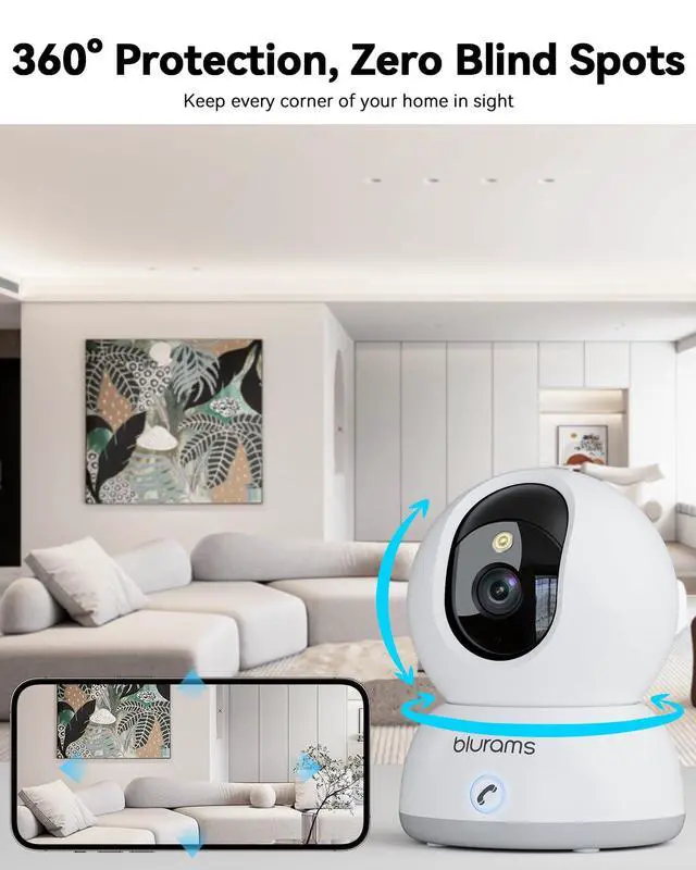 Alt view image 4 of 7 - Cameras for Home Security, 2K Pet Camera with Phone App, 360° PTZ Indoor Cameras, 2-Way Talk, Motion Tracking, Color/IR Night Vision, Compatible with Alexa, 8MP, Wi-Fi 6