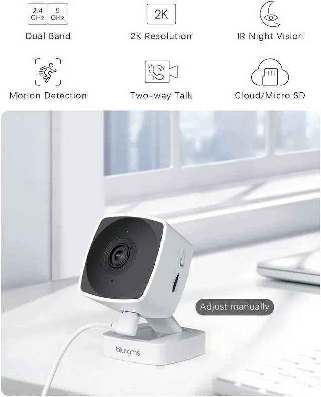 Alt view image 2 of 7 - 5GHz Cameras for Home Security, 2K Security Camera Indoor, Pet Camera with Phone App, Indoor Camera w/AI Motion Detection, 2-Way Audio, Compatible with Alexa&Google Home, WiFi 6