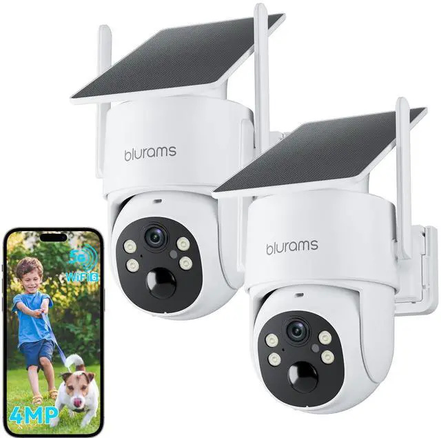 Main image of 2.5K Pan/Tilt Security Cameras Wireless Outdoor, 100% Wire-Free Outdoor Camera with Fixed Solar Panel, 360° View, Dual-Band WiFi 6, Human Detection, Color Night Vision, Work with Alexa, 2Pack