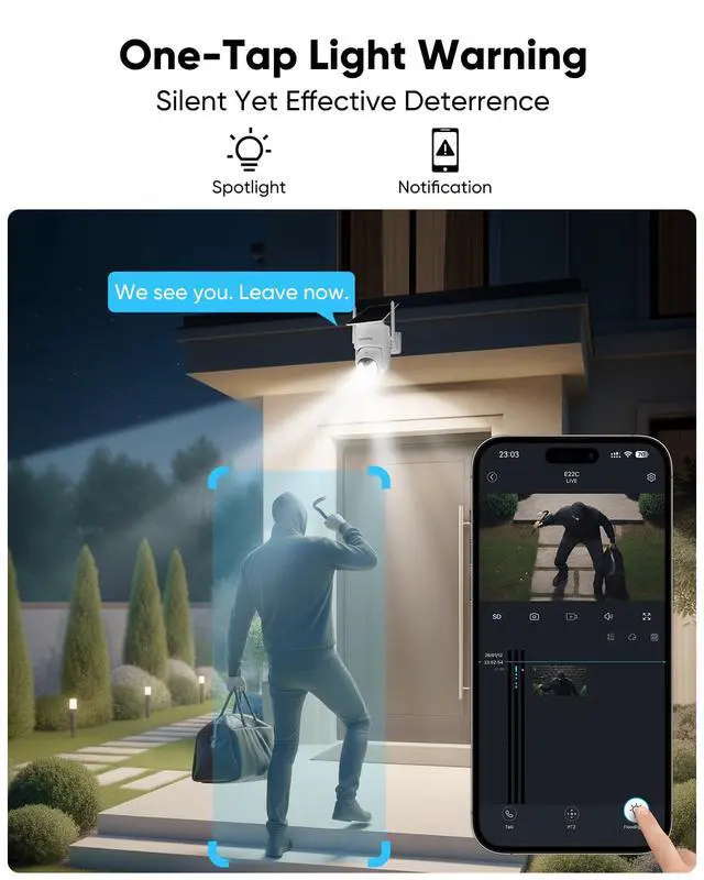 Alt view image 6 of 7 - 4MP Security Cameras Wireless Outdoor, 100% Wire-Free Pan/Tilt Outdoor Camera with Fixed Solar Panel, 360° View, Dual-Band WiFi 6, Human Detection, IR/Color Night Vision, Work with Alexa