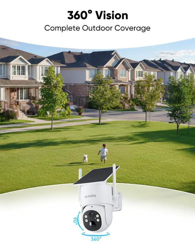 Alt view image 3 of 7 - 4MP Security Cameras Wireless Outdoor, 100% Wire-Free Pan/Tilt Outdoor Camera with Fixed Solar Panel, 360° View, Dual-Band WiFi 6, Human Detection, IR/Color Night Vision, Work with Alexa
