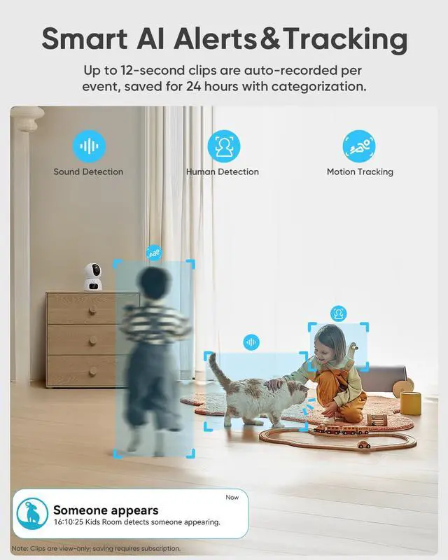 Alt view image 7 of 7 - 2K Dual-Lens Indoor Camera, 5G Pet Camera with Phone App, Split-Screen View, Free Human/Sound Detection, Motion Tracking, One-Touch Call, Night Vision, Dual-Band WiFi 6, Work with Alexa. 2Pack