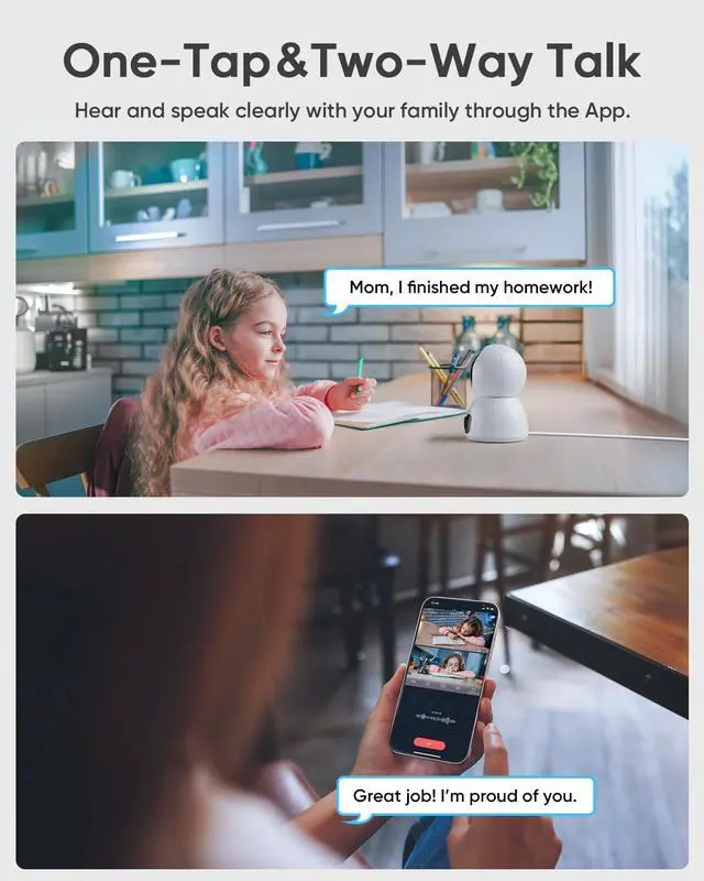 Alt view image 5 of 7 - 2K Dual-Lens Indoor Camera, 5G Pet Camera with Phone App, Split-Screen View, Free Human/Sound Detection, Motion Tracking, One-Touch Call, Night Vision, Dual-Band WiFi 6, Work with Alexa. 2Pack