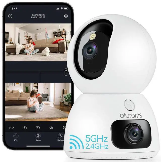Main image of 2K Dual-Lens Indoor Camera, 360° PTZ Pet Camera with Phone App, Split-Screen View, Free Human/Sound Detection, Dual-Band WiFi 6, Compatible with Alexa