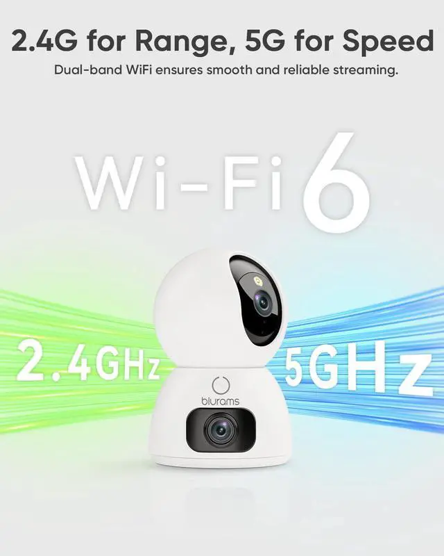 Alt view image 7 of 7 - 2K Dual-Lens Indoor Camera, 360° PTZ Pet Camera with Phone App, Split-Screen View, Free Human/Sound Detection, Dual-Band WiFi 6, Compatible with Alexa