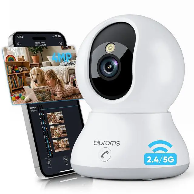 Main image of 4MP Cameras for Home Security, 360° PTZ Pet Indoor Camera with Phone App, One-Touch Call, Dual-Band WiFi 6, Free Human/Pet/Motion/Sound/Cry Detection, Compatible with Alexa