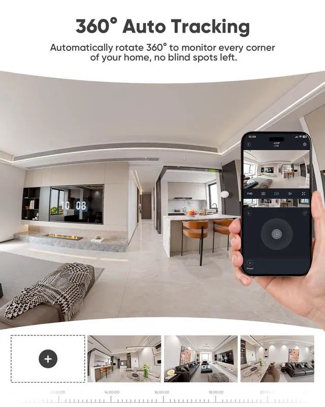 Alt view image 3 of 7 - 4MP Cameras for Home Security, 360° PTZ Pet Indoor Camera with Phone App, One-Touch Call, Dual-Band WiFi 6, Free Human/Pet/Motion/Sound/Cry Detection, Compatible with Alexa