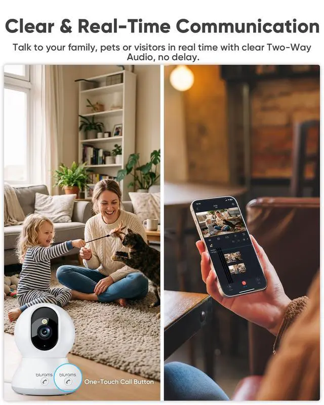 Alt view image 6 of 7 - 4MP Cameras for Home Security, 360° PTZ Pet Indoor Camera with Phone App, One-Touch Call, Dual-Band WiFi 6, Free Human/Pet/Motion/Sound/Cry Detection, Compatible with Alexa