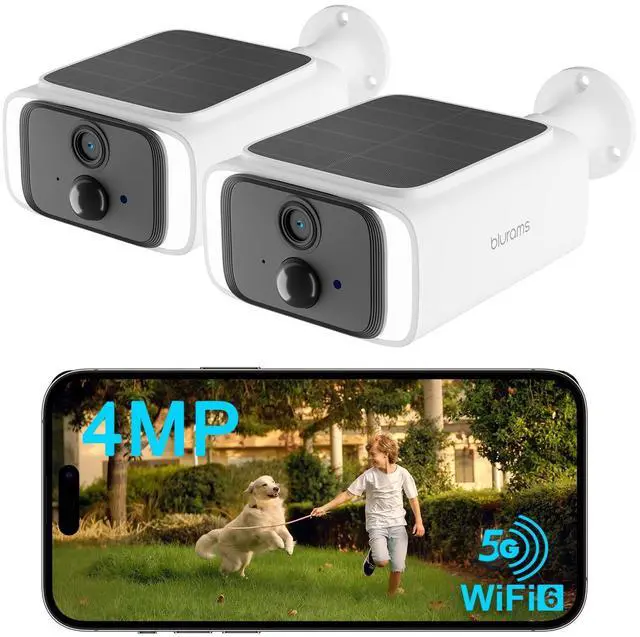 Main image of 4MP Solar Security Camera, Wireless Security Camera Outdoor with Integrated Solar Panel, Night Vision, Dual-Band WiFi 6, Human Detection, Night Vision, Compatible with Alexa, 2Pack