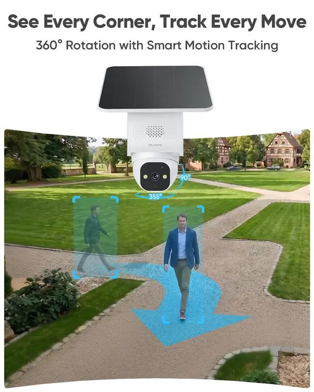 Alt view image 4 of 7 - 4K Ultra HD Security Cameras Wireless Outdoor, Outdoor Camera w/5W Solar Powered, AOV 24/7 Recording with SD, AI Motion Tracking, 2.4/5GHz WiFi 6, Color Night Vision