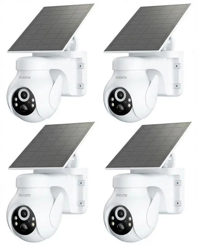 Main image of 2K Solar Outdoor Camera Wireless, 360° PTZ Security Cameras Wireless Outdoor with Human Auto Tracking, R/Color Night Vision, Battery Powered, Compatible with Alexa, 2.4GHz Only, 4Pack