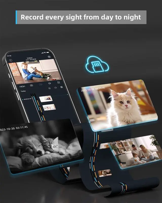 Alt view image 6 of 6 - Indoor Camera, 2K Pet Camera 360° Cameras for Home Security with Phone App, Motion Tracking, 2-Way Audio, IR Night Vision, Siren, Compatible with Alexa & Google Assistant