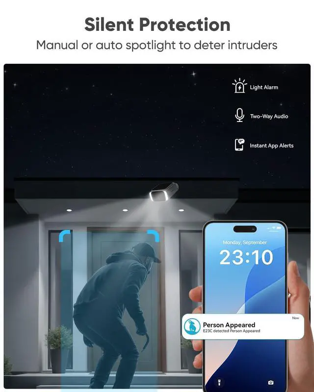 Alt view image 7 of 7 - 4MP Outdoor Camera with Integrated Solar Panel, Wireless Security Camera Outdoor with Dual-Band WiFi6, Human Detection, Night Vision, Compatible with Alexa