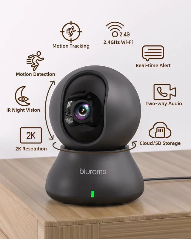 Alt view image 2 of 7 - Security Camera Bundle Set, 2K Indoor Camera Pet Camera for Home Security w/Motion Tracking, 2-Way Audio, IR Night Vision, Siren, Compatible with Alexa