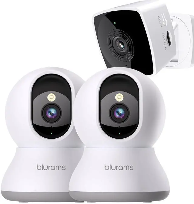 Main image of 2K Security Camera Bundle 3-Pack, Indoor Camera and PTZ Pet Camera w/Motion Tracking, 2-Way Audio, IR Night Vision, Siren, Compatible with Alexa