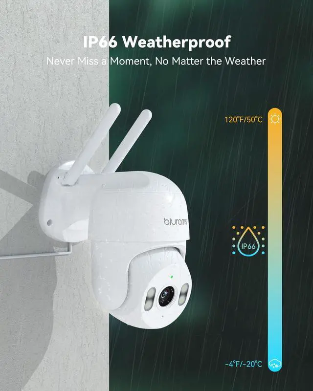 Alt view image 6 of 7 - 2Pack Security Cameras Outdoor Wired, 2K 360° PTZ Outdoor Security Camera, Weatherproof, 24/7 Recording with SD Card, Color Night Vision, AI Human Tracking, 2.4/5GHz WiFi6, Work with Alexa