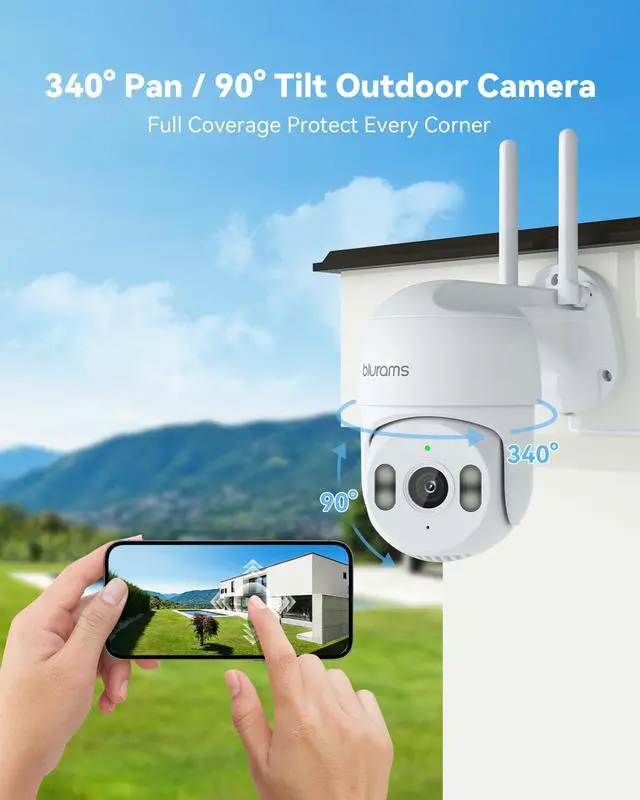 Alt view image 2 of 7 - 2Pack Security Cameras Outdoor Wired, 2K 360° PTZ Outdoor Security Camera, Weatherproof, 24/7 Recording with SD Card, Color Night Vision, AI Human Tracking, 2.4/5GHz WiFi6, Work with Alexa