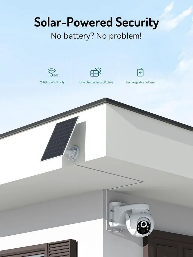 Alt view image 5 of 7 - 2K Solar Outdoor Camera Wireless, 360° PTZ Security Cameras Wireless Outdoor with Human Auto Tracking, R/Color Night Vision, Battery Powered, Compatible with Alexa, 2.4GHz Only, 4Pack