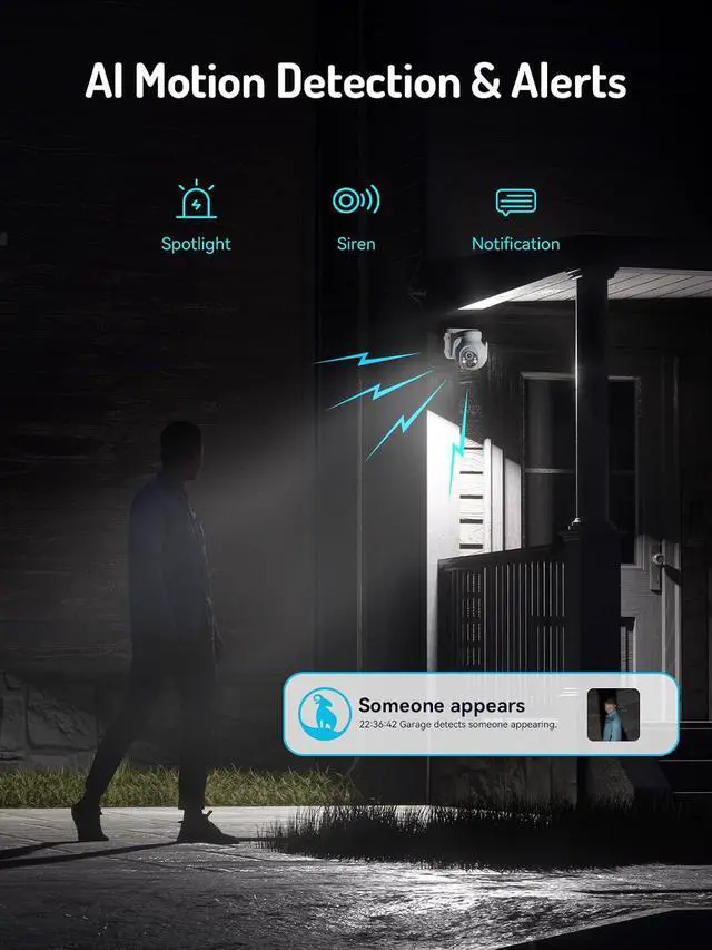 Alt view image 6 of 7 - 2K Solar Outdoor Camera Wireless, 360° PTZ Security Cameras Wireless Outdoor with Human Auto Tracking, R/Color Night Vision, Battery Powered, Compatible with Alexa, 2.4GHz Only, 4Pack