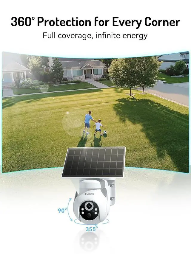 Alt view image 2 of 7 - 2K Solar Outdoor Camera Wireless, 360° PTZ Security Cameras Wireless Outdoor with Human Auto Tracking, R/Color Night Vision, Battery Powered, Compatible with Alexa, 2.4GHz Only, 4Pack