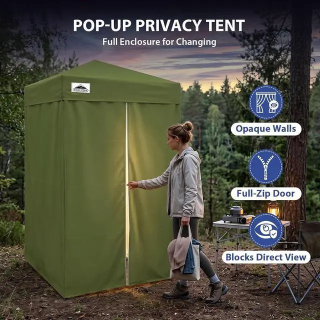 Alt view image 2 of 7 - Flex Ultra Compact 4x4 Pop-up Canopy, Sun Shelter, Changing Room, Portable Privacy Canopy Cabana for Pool, Fashion Photoshoots, or Camping, Army Green