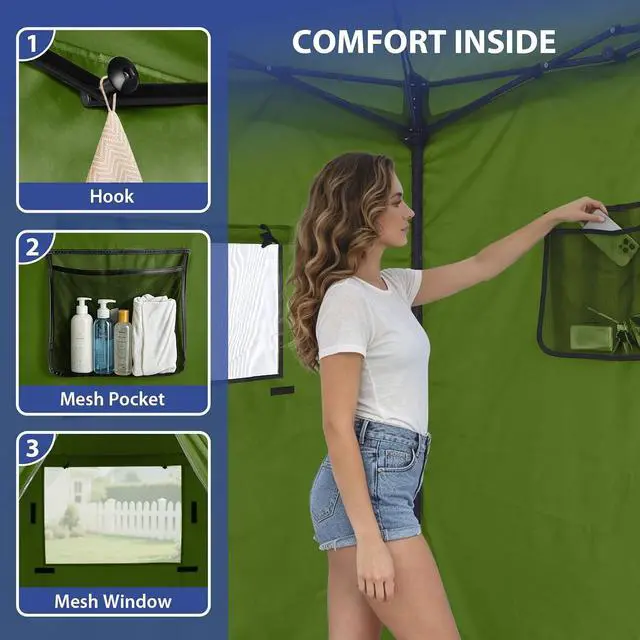 Alt view image 6 of 7 - Flex Ultra Compact 4x4 Pop-up Canopy, Sun Shelter, Changing Room, Portable Privacy Canopy Cabana for Pool, Fashion Photoshoots, or Camping, Army Green