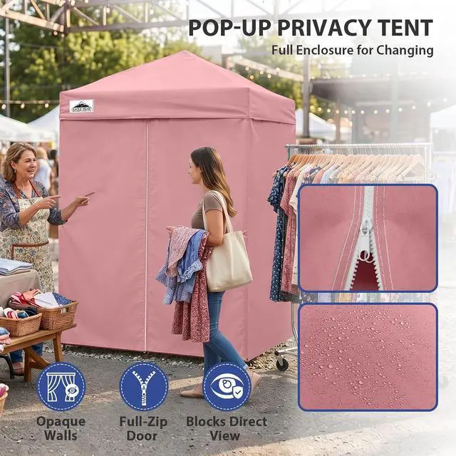 Alt view image 2 of 7 - Flex Ultra Compact 5x5 Pop-up Canopy, Sun Shelter, Changing Room, Portable Privacy Tent for Pool, Fashion Photoshoots, or Camping, Pink