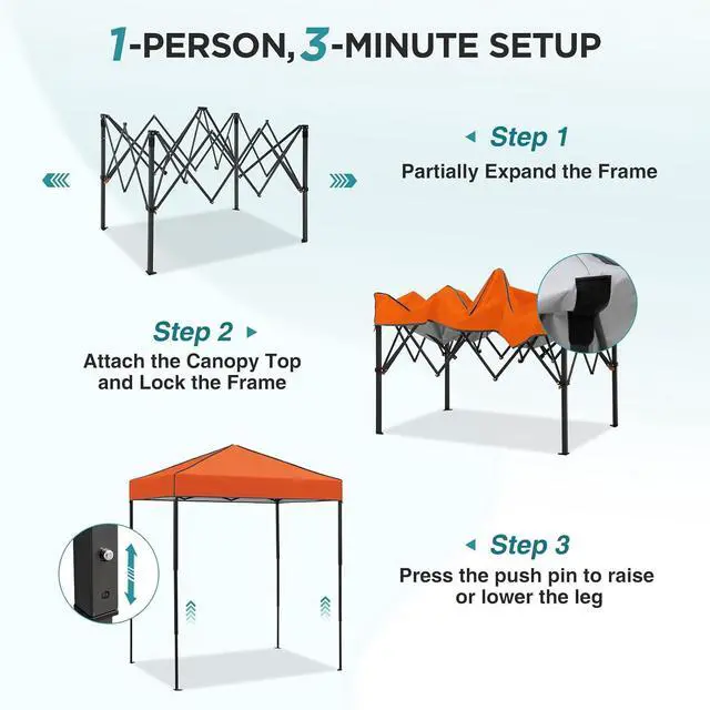 Alt view image 2 of 7 - 6x4 Instant Pop Up Canopy Tent, Straight Leg Sun Shelter, Portable Canopy with Carry Bag for Camping, Beach & Sports, Orange