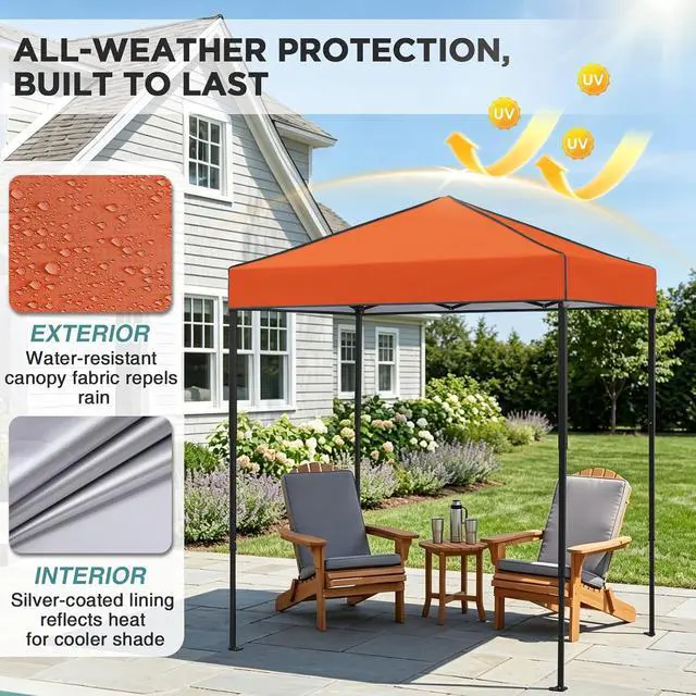 Alt view image 4 of 7 - 6x4 Instant Pop Up Canopy Tent, Straight Leg Sun Shelter, Portable Canopy with Carry Bag for Camping, Beach & Sports, Orange