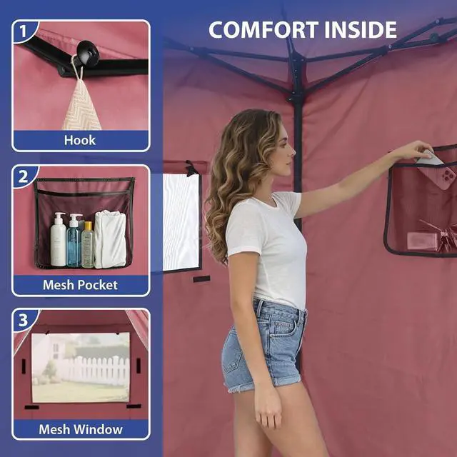 Alt view image 6 of 7 - Flex Ultra Compact 5x5 Pop-up Canopy, Sun Shelter, Changing Room, Portable Privacy Tent for Pool, Fashion Photoshoots, or Camping, Pink