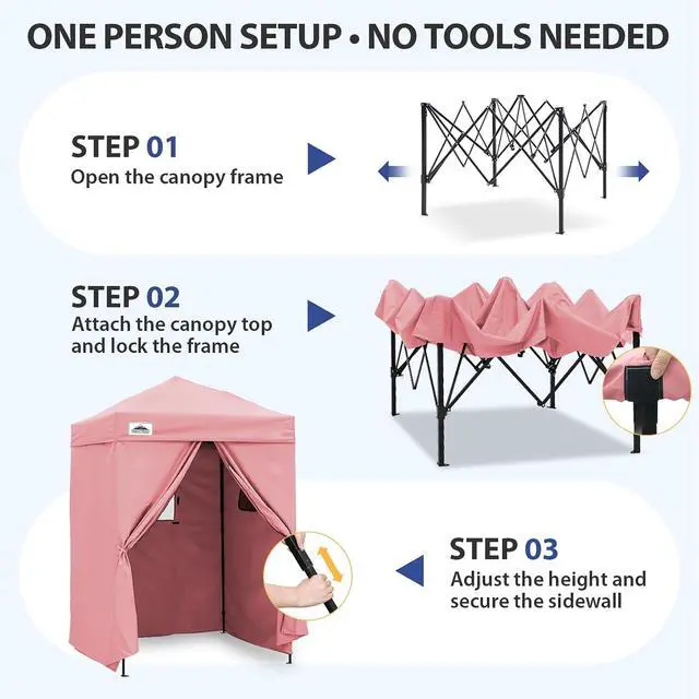 Alt view image 4 of 7 - Flex Ultra Compact 5x5 Pop-up Canopy, Sun Shelter, Changing Room, Portable Privacy Tent for Pool, Fashion Photoshoots, or Camping, Pink