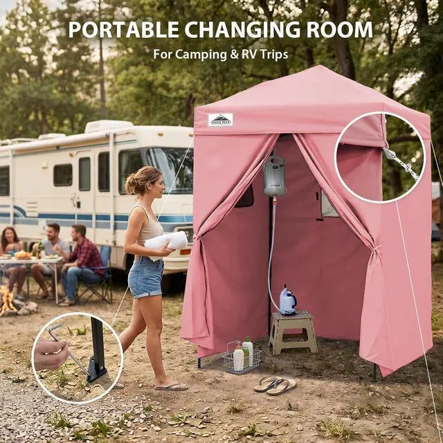 Alt view image 5 of 7 - Flex Ultra Compact 5x5 Pop-up Canopy, Sun Shelter, Changing Room, Portable Privacy Tent for Pool, Fashion Photoshoots, or Camping, Pink