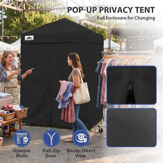 Alt view image 2 of 7 - Flex Ultra Compact 5x5 Pop-up Canopy, Sun Shelter, Changing Room, Portable Privacy Canopy Cabana for Pool, Fashion Photoshoots, or Camping, Black