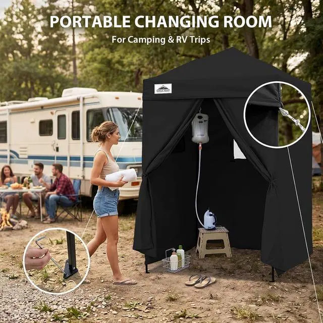 Alt view image 5 of 7 - Flex Ultra Compact 5x5 Pop-up Canopy, Sun Shelter, Changing Room, Portable Privacy Canopy Cabana for Pool, Fashion Photoshoots, or Camping, Black