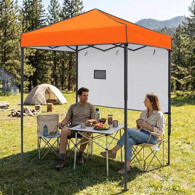 Alt view image 5 of 7 - 6x4 Instant Pop Up Canopy Tent with 1 Half Wall Panel, Straight Leg Sun Shelter, Portable Canopy with Carry Bag for Camping, Beach & Sports, Orange