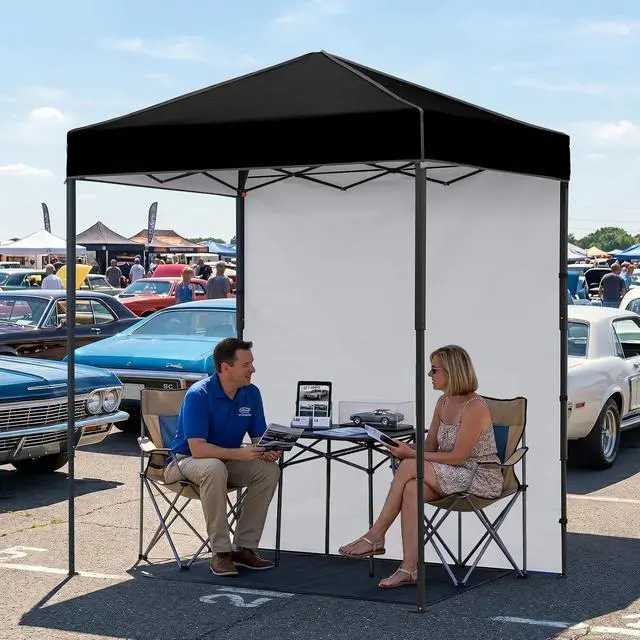 Alt view image 5 of 7 - 6x4 Instant Pop Up Canopy Tent with 1 Side Wall Panel, Straight Leg Sun Shelter, Portable Canopy with Carry Bag for Camping, Beach & Sports, Black