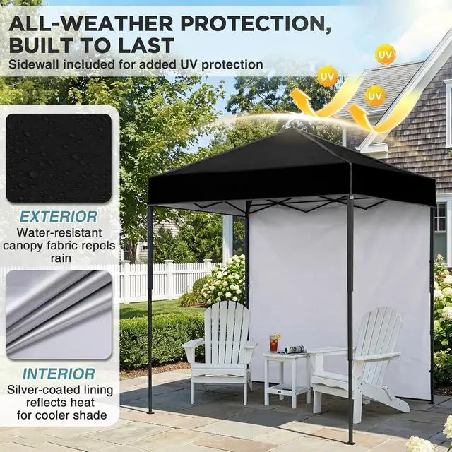 Alt view image 4 of 7 - 6x4 Instant Pop Up Canopy Tent with 1 Side Wall Panel, Straight Leg Sun Shelter, Portable Canopy with Carry Bag for Camping, Beach & Sports, Black