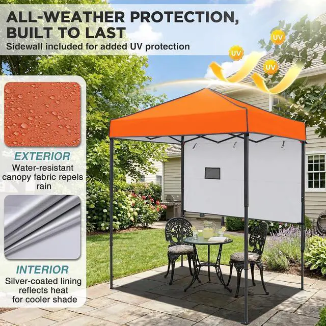 Alt view image 4 of 7 - 6x4 Instant Pop Up Canopy Tent with 1 Half Wall Panel, Straight Leg Sun Shelter, Portable Canopy with Carry Bag for Camping, Beach & Sports, Orange