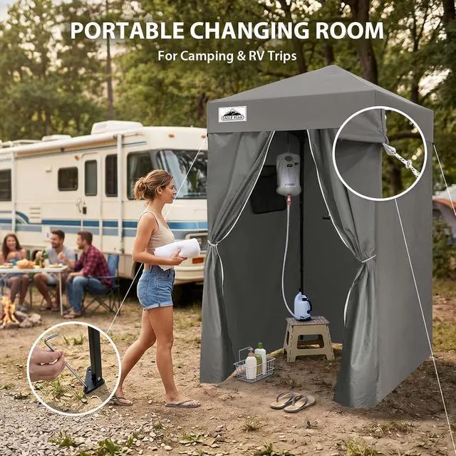 Alt view image 5 of 7 - Flex Ultra Compact 4x4 Pop-up Canopy, Sun Shelter, Changing Room, Portable Privacy Canopy Cabana for Pool, Fashion Photoshoots, or Camping, Dark Gray