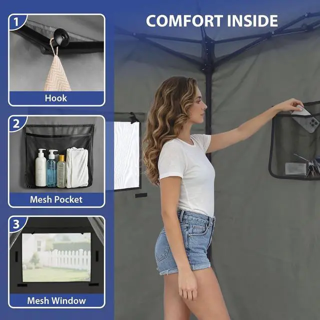 Alt view image 6 of 7 - Flex Ultra Compact 4x4 Pop-up Canopy, Sun Shelter, Changing Room, Portable Privacy Canopy Cabana for Pool, Fashion Photoshoots, or Camping, Dark Gray