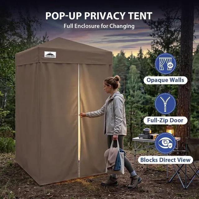 Alt view image 2 of 7 - EAGLE PEAK Flex Ultra Compact Pop-up Canopy, Sun Shelter, Changing Room, Portable Privacy Canopy Cabana, 4x4ft Canopy Tent, for Pool, Fashion Photoshoots, or Camping Brown