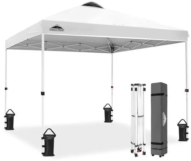 Main image of Pop Up Canopy Tent with Wheeled Carry Bag, 8 Stakes, 4 Ropes, 4 Weight Bags, Easy Set Up Tent Canopy, 10x10 ft, 100sqft of Shade, White