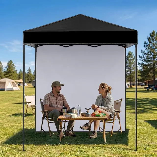 Alt view image 7 of 7 - 6x4 Instant Pop Up Canopy Tent with 1 Side Wall Panel, Straight Leg Sun Shelter, Portable Canopy with Carry Bag for Camping, Beach & Sports, Black