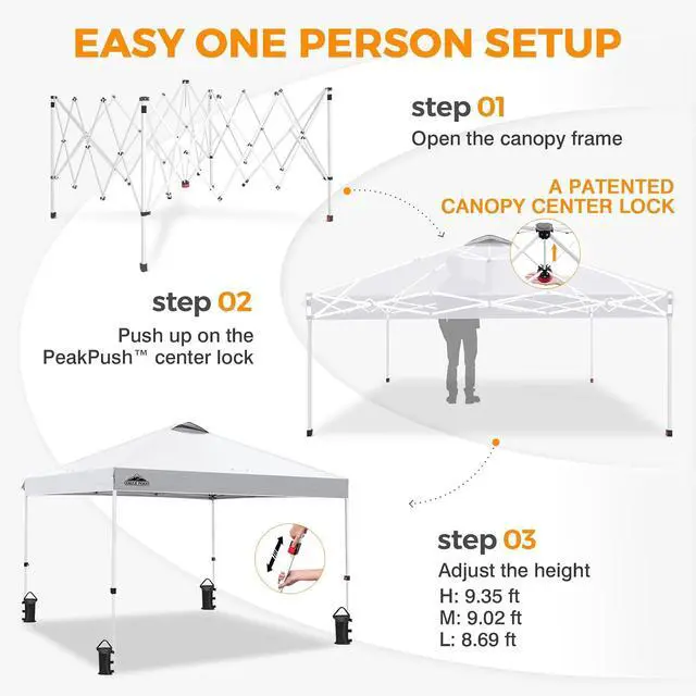 Alt view image 6 of 7 - Pop Up Canopy Tent with Wheeled Carry Bag, 8 Stakes, 4 Ropes, 4 Weight Bags, Easy Set Up Tent Canopy, 10x10 ft, 100sqft of Shade, White